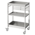 KUNGSFORS cart, silver, three-tier metal, stainless steel, wheeled, kitchen storage.