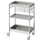 KUNGSFORS cart, silver, three-tier metal, stainless steel, wheeled, kitchen storage.