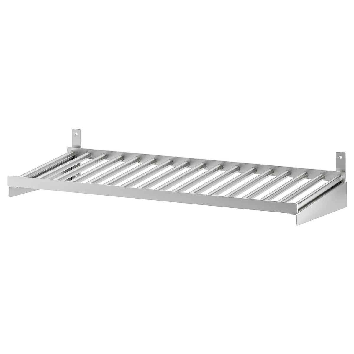 Stainless steel KUNGSFORS wall shelf, sleek design, rectangular shape.