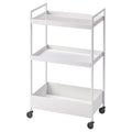 NISSAFORS white 3-tier storage trolley on wheels; metal, rectangular, minimalist design.