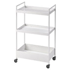NISSAFORS white 3-tier storage trolley on wheels; metal, rectangular, minimalist design.