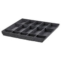 An updatera grey, rectangular kitchen drawer organiser with customizable compartments made of 100% polyester.