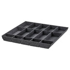 An updatera grey, rectangular kitchen drawer organiser with customizable compartments made of 100% polyester.