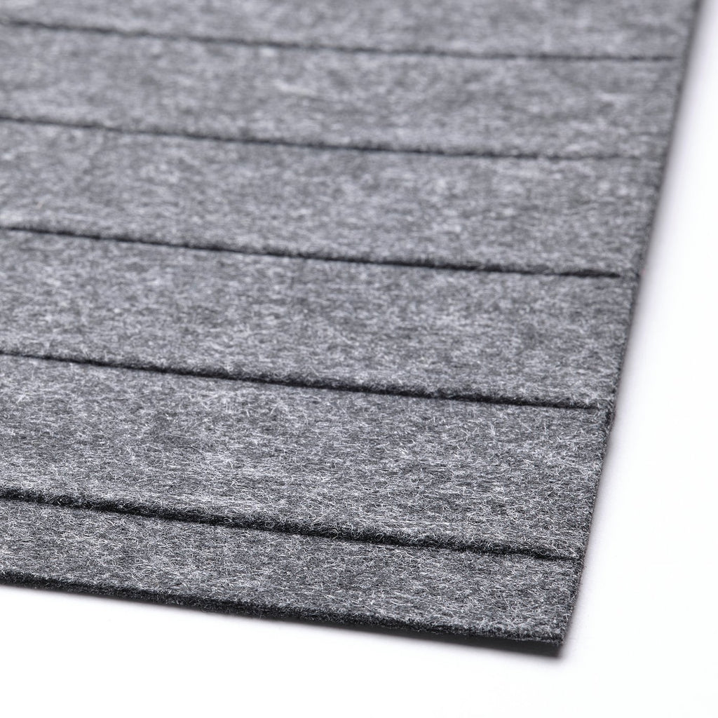 Close-up of grey drawer mat, textured, soft surface, designed to reduce noise & prevent scratches.
