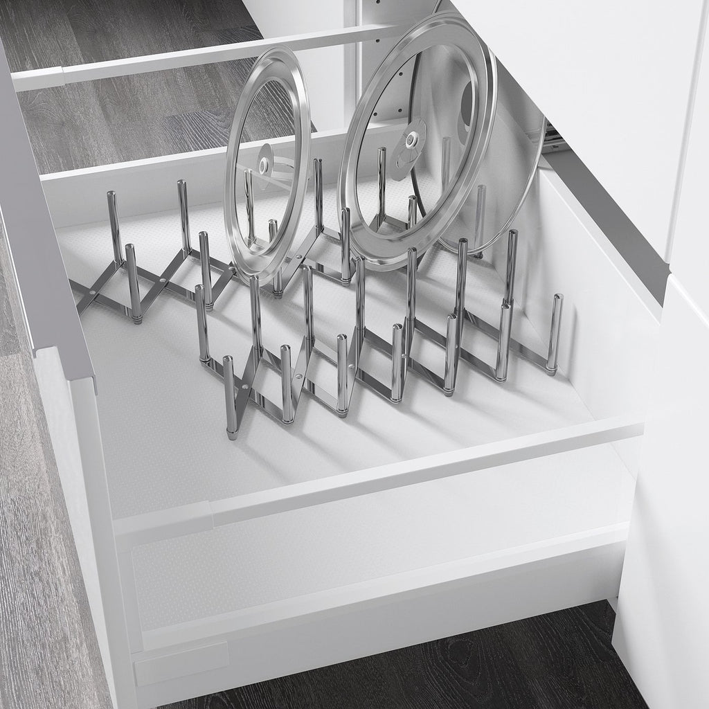 Stainless steel lid organiser for drawer